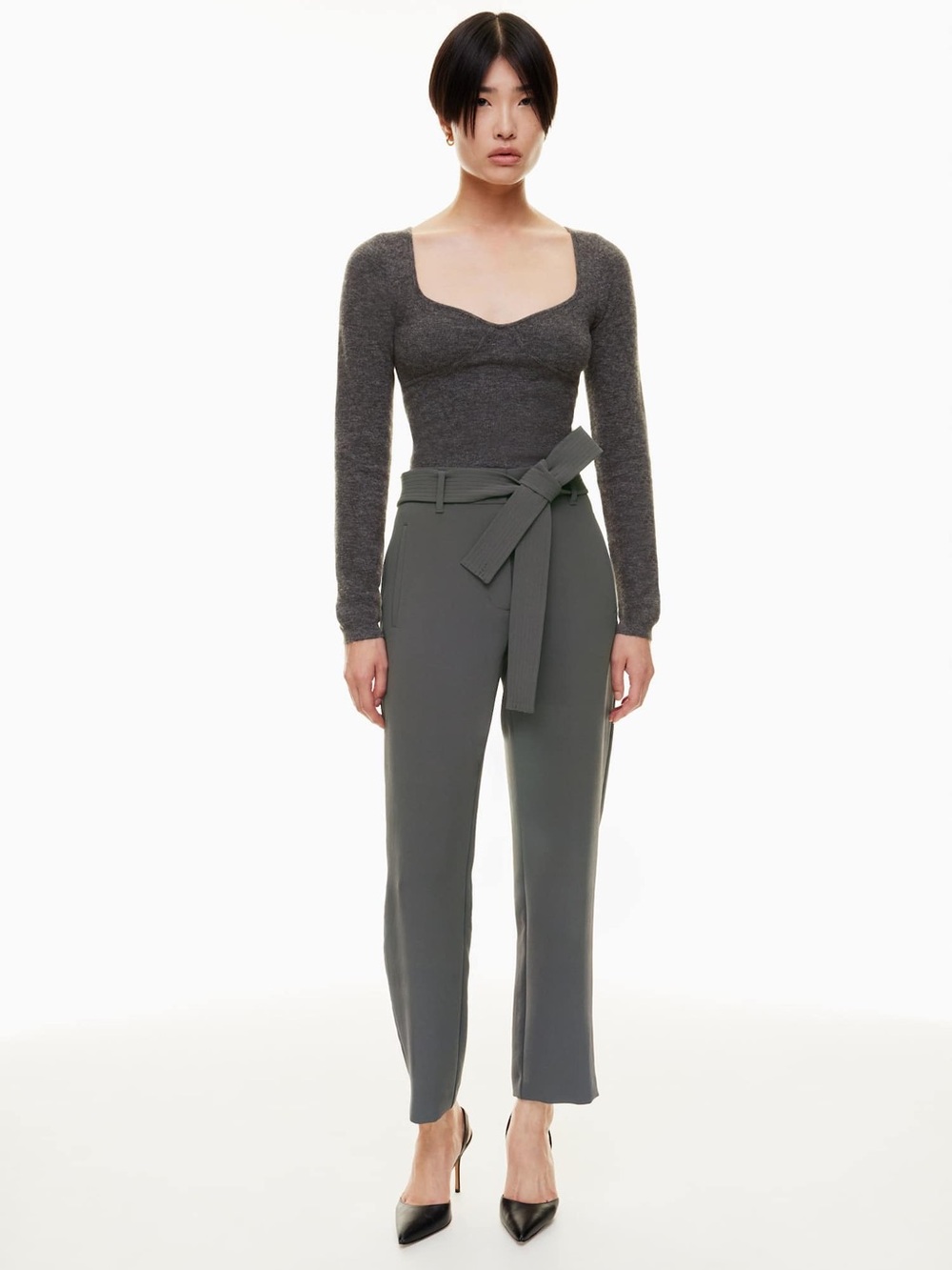 Aritzia Wilfred High-Waist Tie-Belt Ankle Pants in forest green